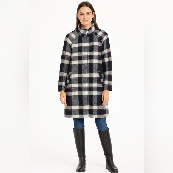 Max Studio Wool-Blend Coat in Black, White & Pink Plaid, Size Large - Picture 1 of 8